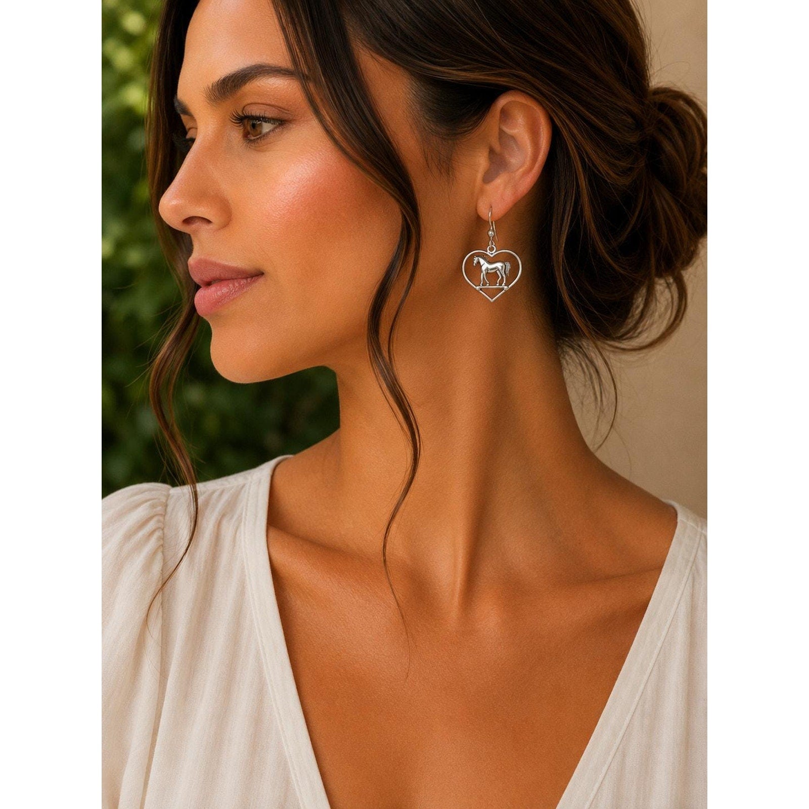 925 Sterling Silver Heart Horse Earrings