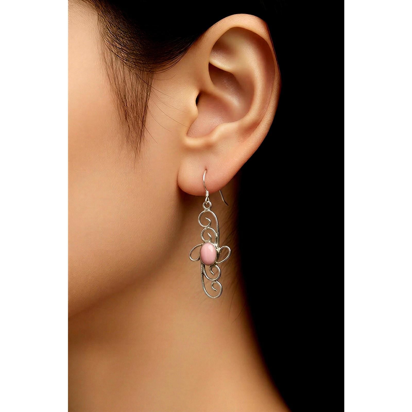 Sheena Jack Navajo Sterling Silver Pink Conch Shell Dangling Earrings