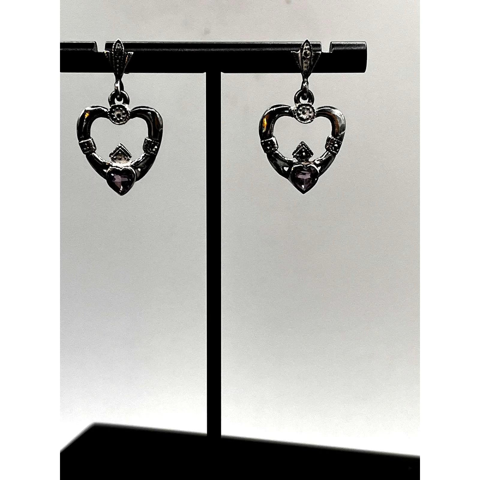 Vintage 925 Sterling Silver Amethyst Dangling Earrings