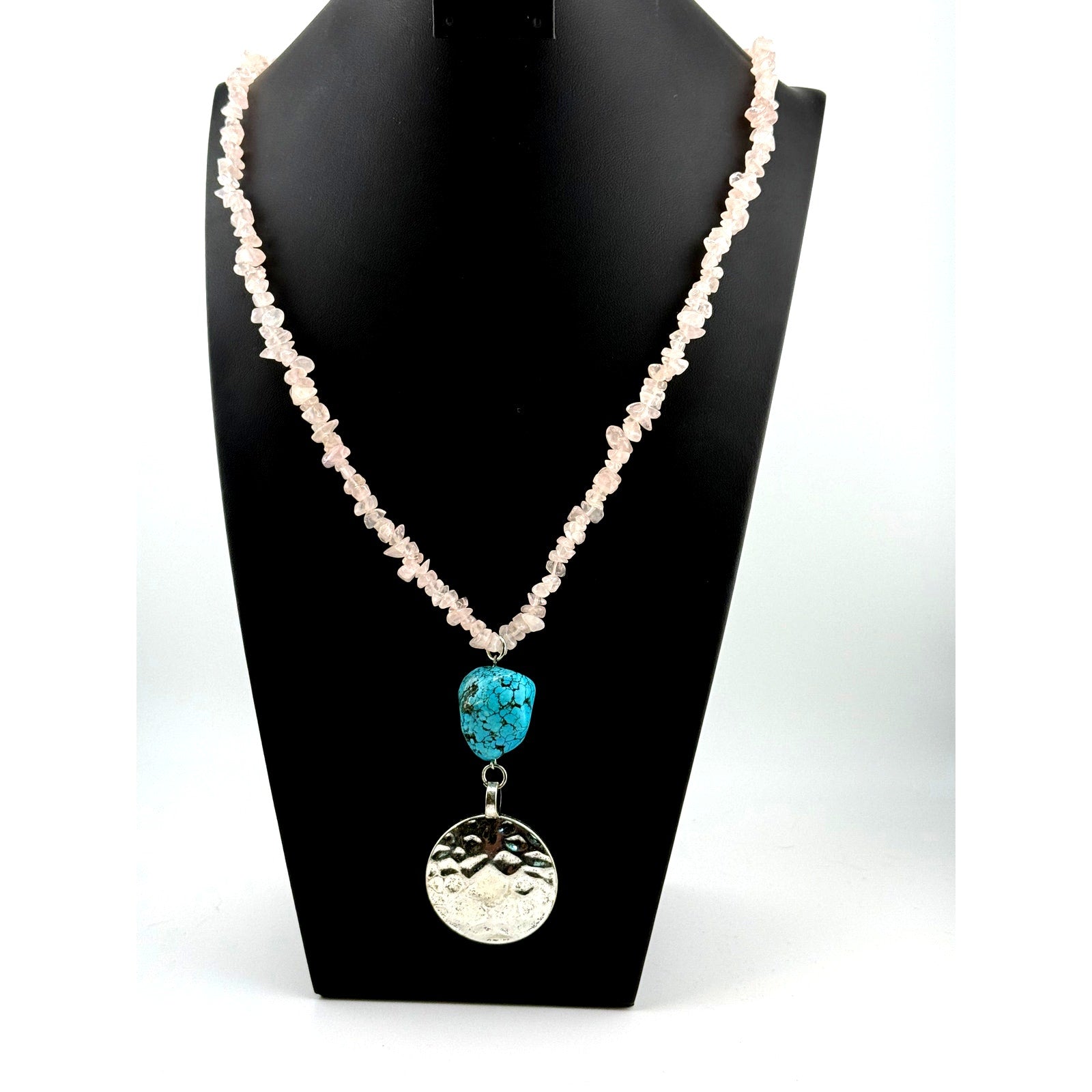 Turquoise Pendant on Pink Morganite Stone Necklace