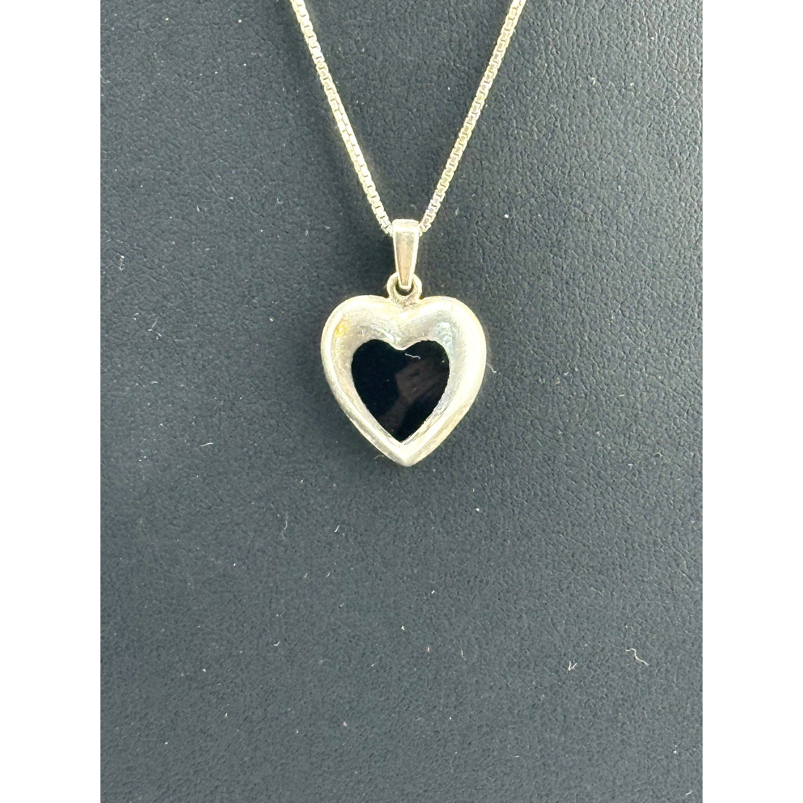 Vintage 925 Sterling Silver Onyx Heart Pendant Necklace