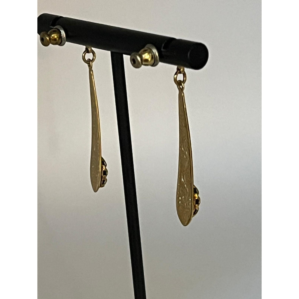 Rare vintage gold tone oval Pennsylvania coal cabochon earrings