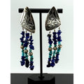 Navajo Keevin Hesuse SS Turquoise Lapis Dangle Earrings