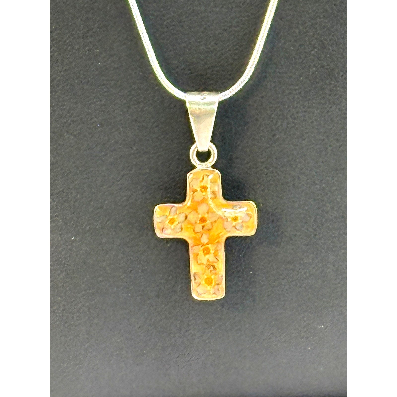 Vintage Encased Flower Cross Pendant Necklace