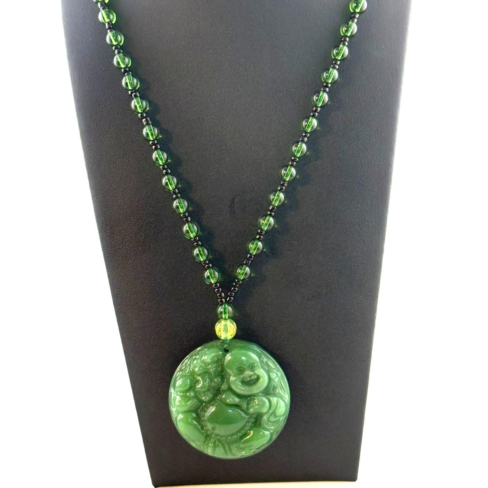 Rare Carved Jade Buddha Pendant Necklace