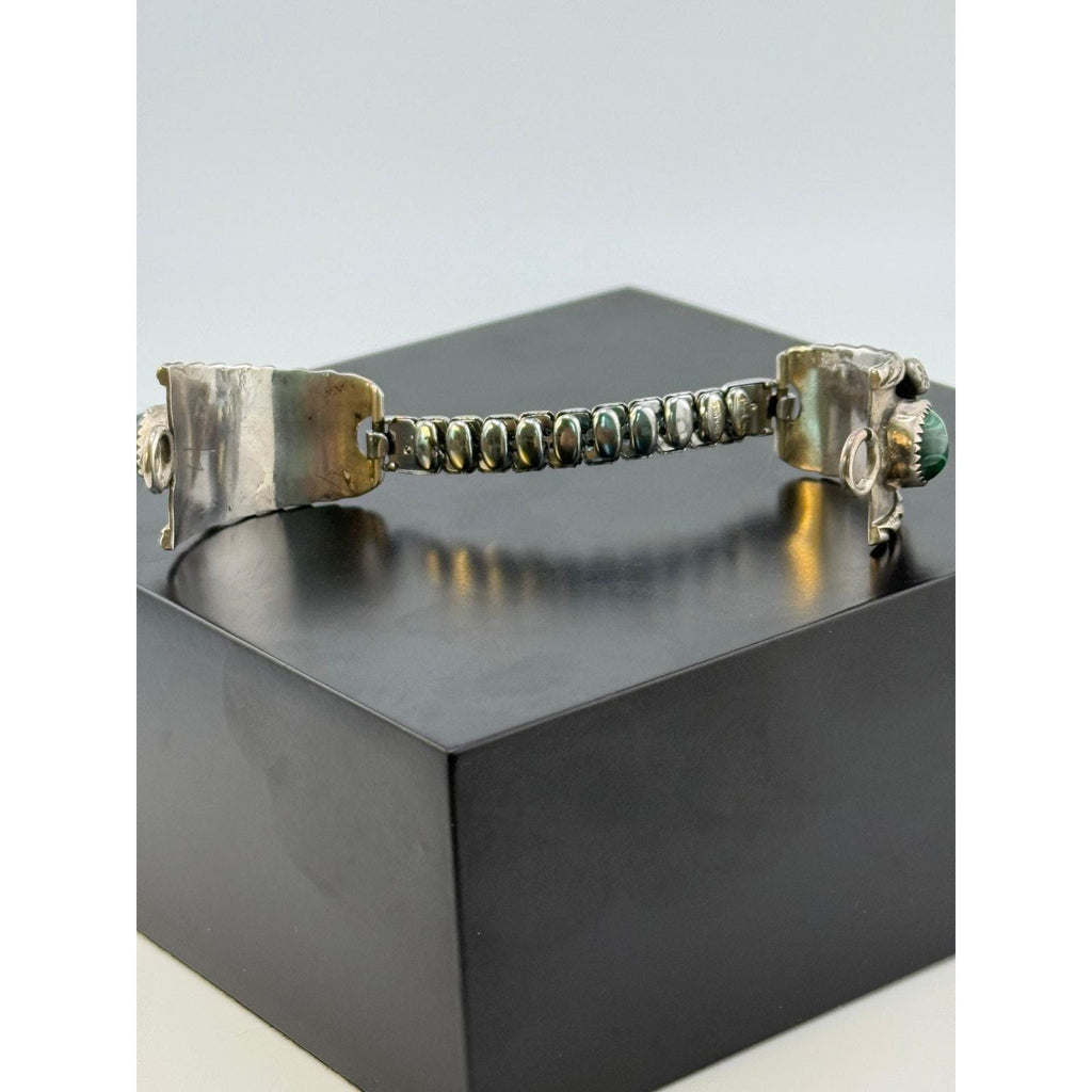 Zuni Malachite Coral Sterling Silver Watch Tip Band