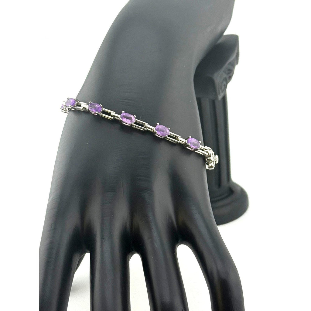 Beautiful Amethyst Link Bracelet in Sterling Silver