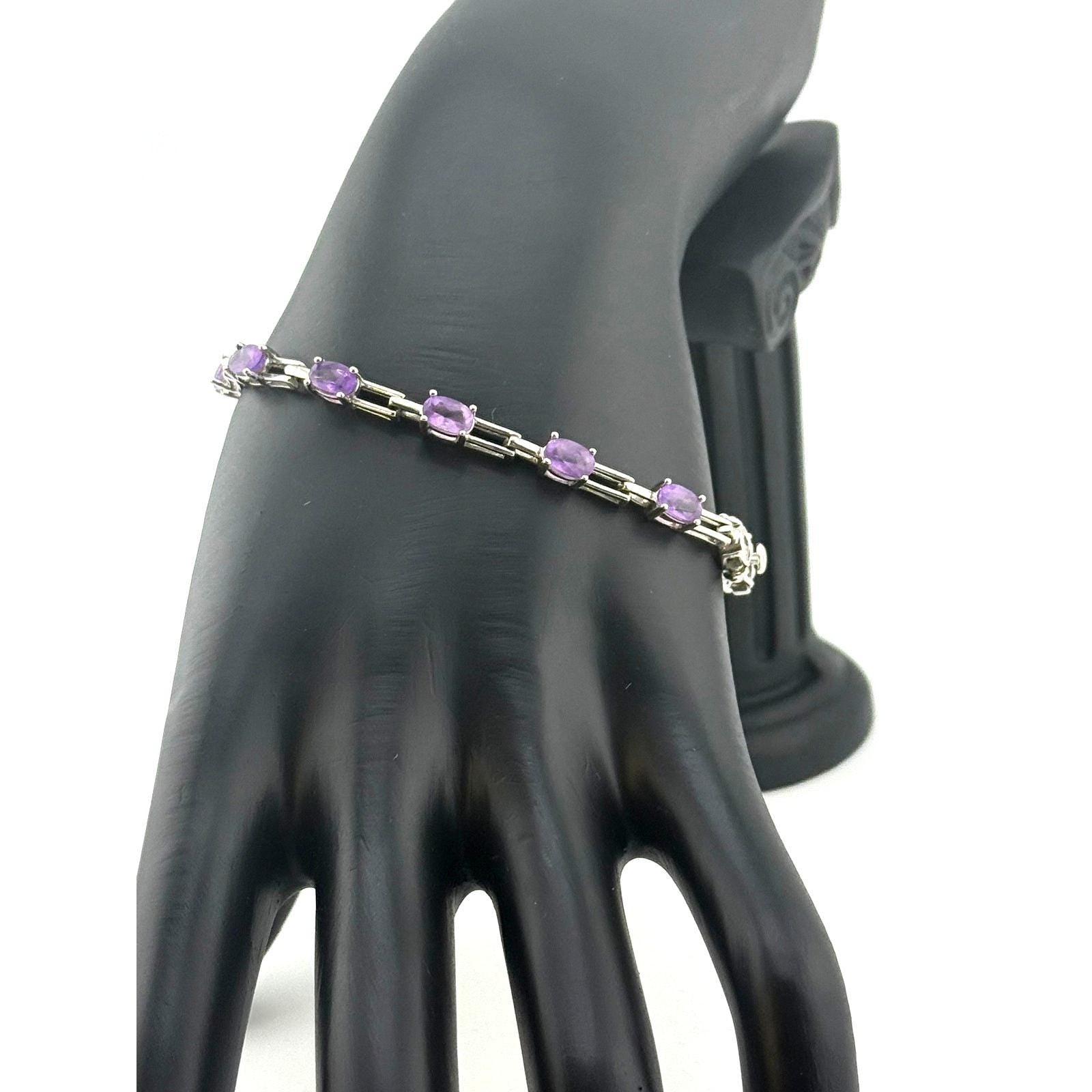 Beautiful Amethyst Link Bracelet in Sterling Silver