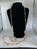 Very Long Gold Tone Necklace with Bows and Simulated Diamonds