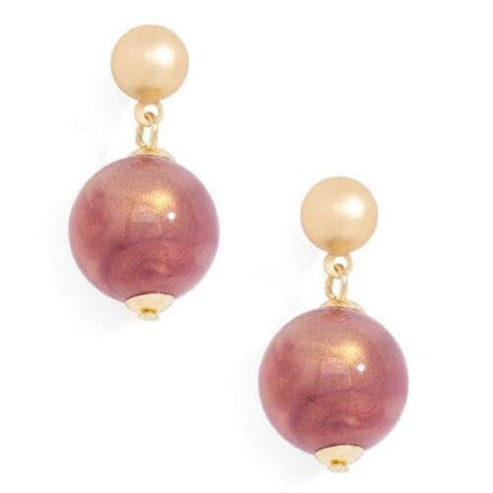 Iridescent Bead Drop Earrings - Berry