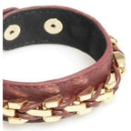 Leather and Link Bracelet - Gold/Ruby