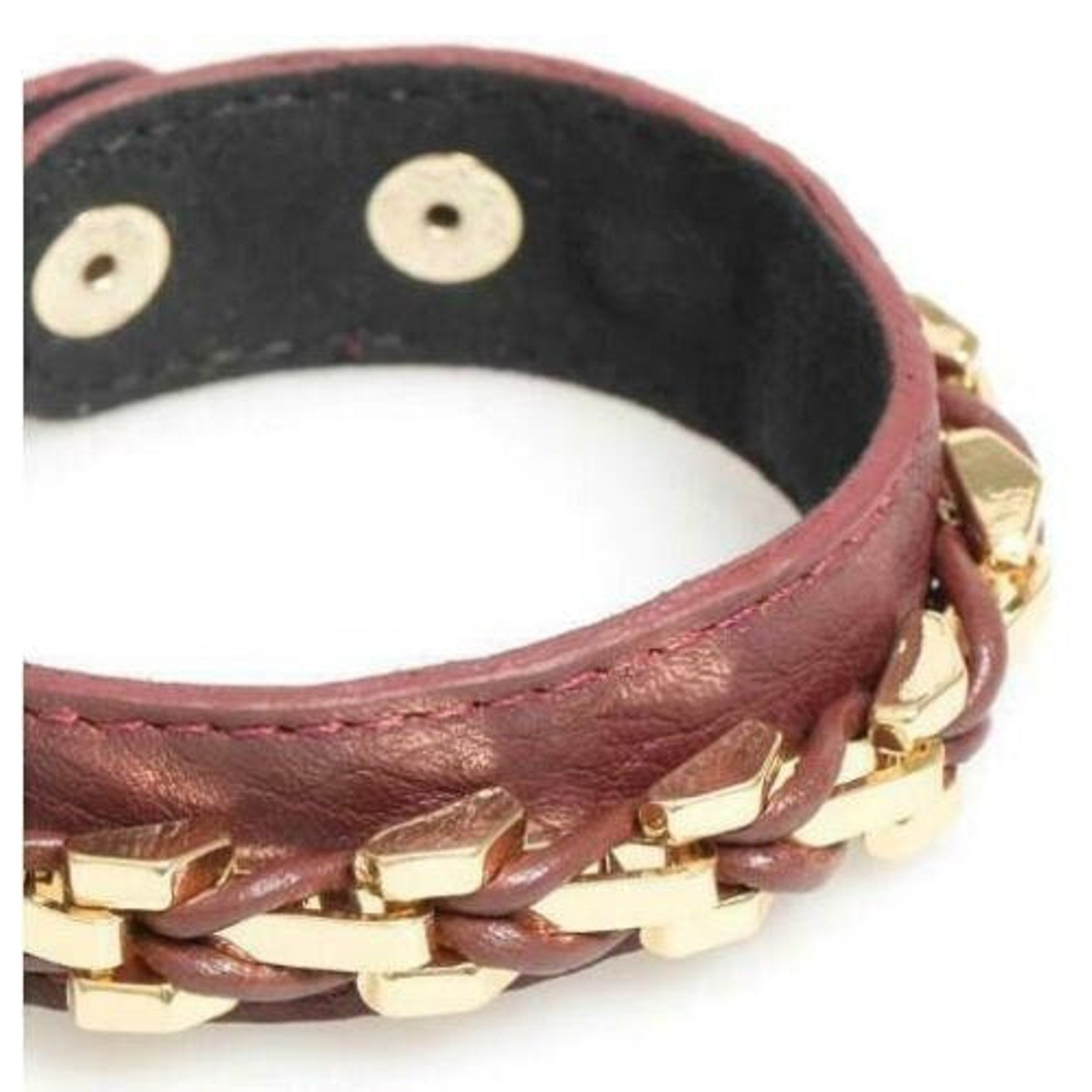 Leather and Link Bracelet - Gold/Ruby