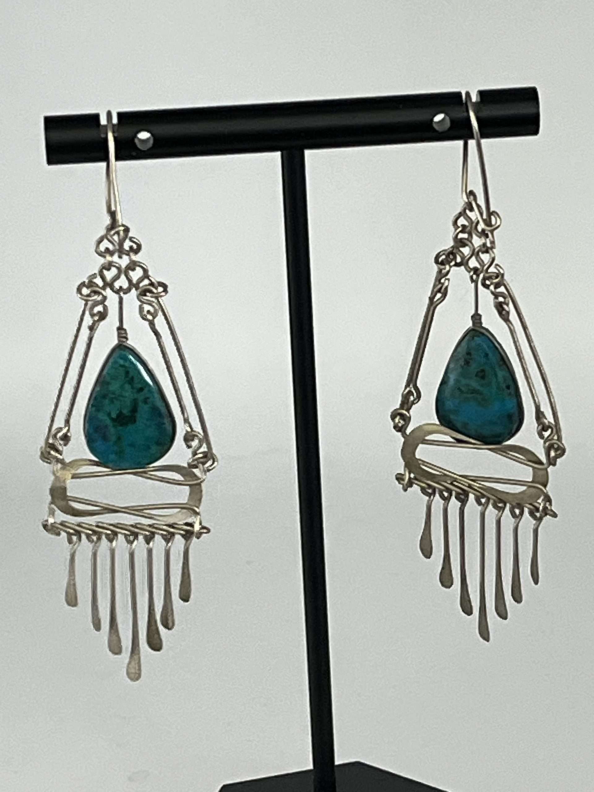 Vintage Silver Turquoise Delicate Fringe Earrings