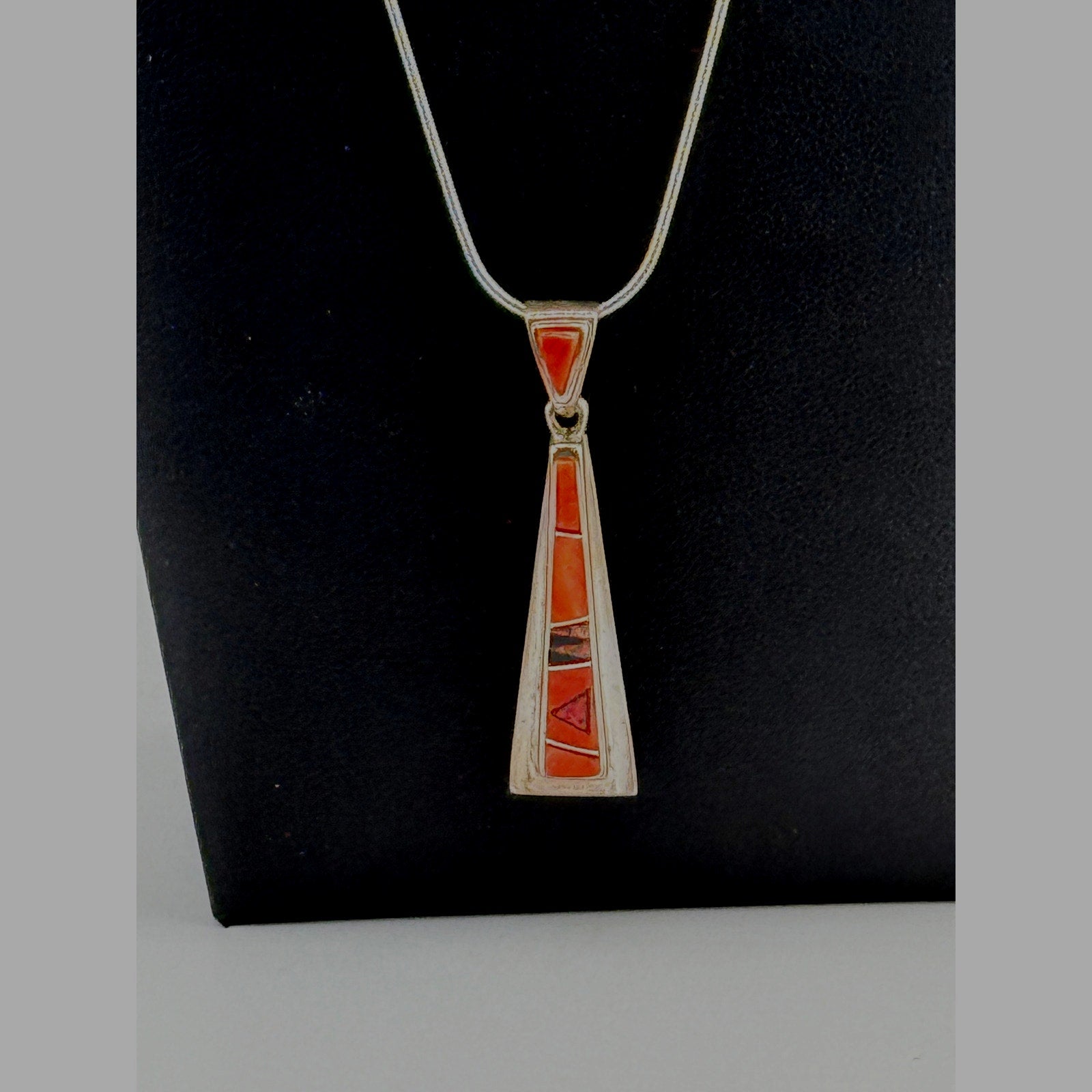 Rare Signed Rick Tolino Navajo Fire Opal Pendant Necklace