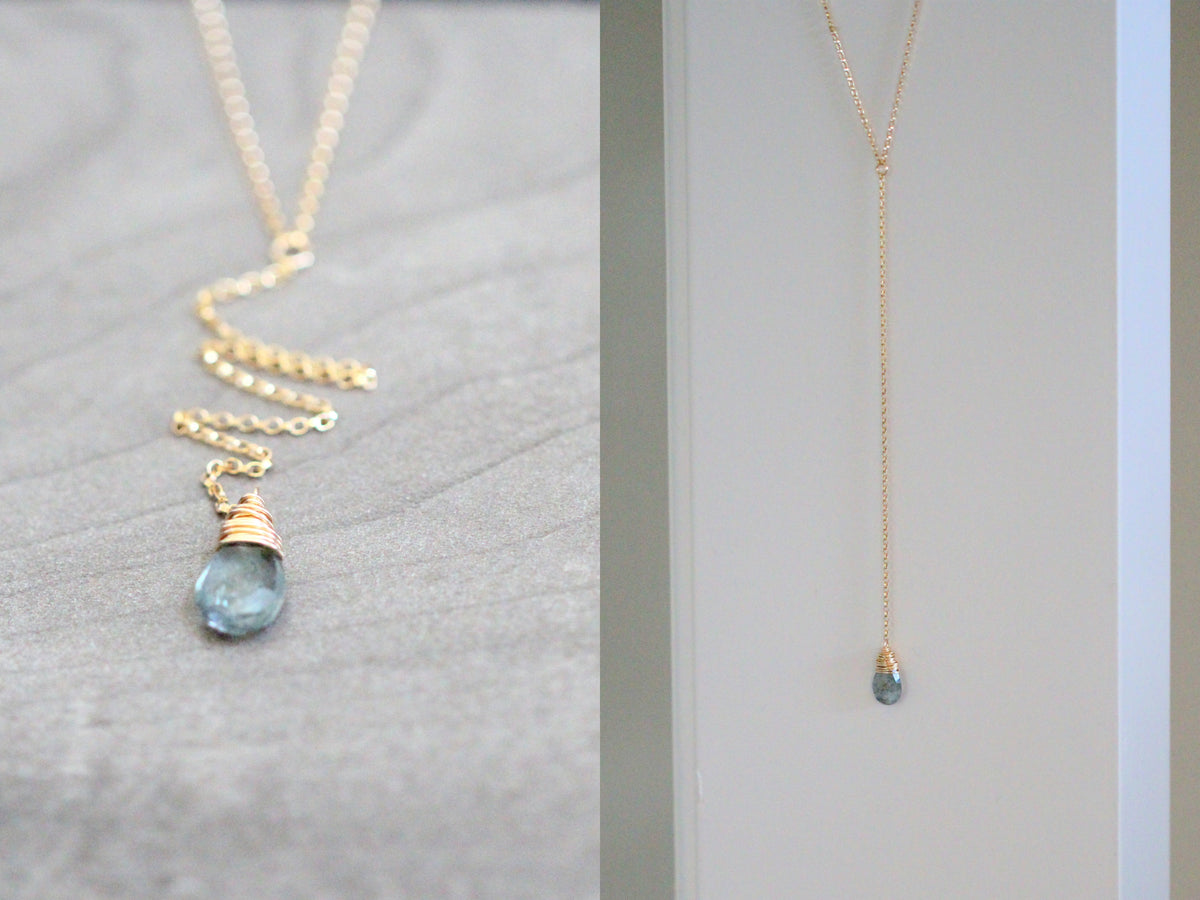 Saressa Designs Moss Aquamarine Lariat Necklace