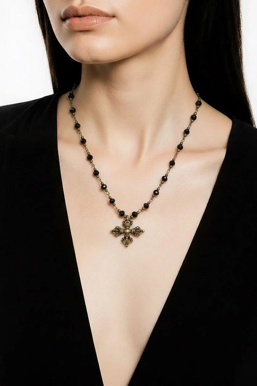 Clay Designs by Glee Crystal Beads Pewter Cross Pendant Necklace