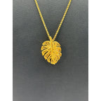 Portuguese Gold Plated Sterling Silver Monstera Leaf Pendant Necklace