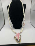 Vintage Japanese Hand Painted Pink and Gray Necklace