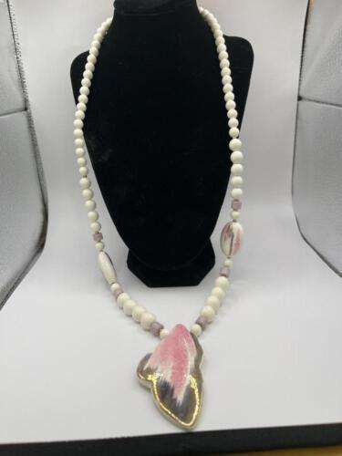 Vintage Japanese Hand Painted Pink and Gray Necklace