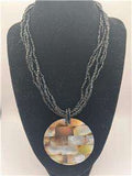 Vintage Multi-Strand beaded Necklace with Mother of Pearl Pendant