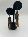 Vintage Woven Beaded Drop Earrings in Gold and Black