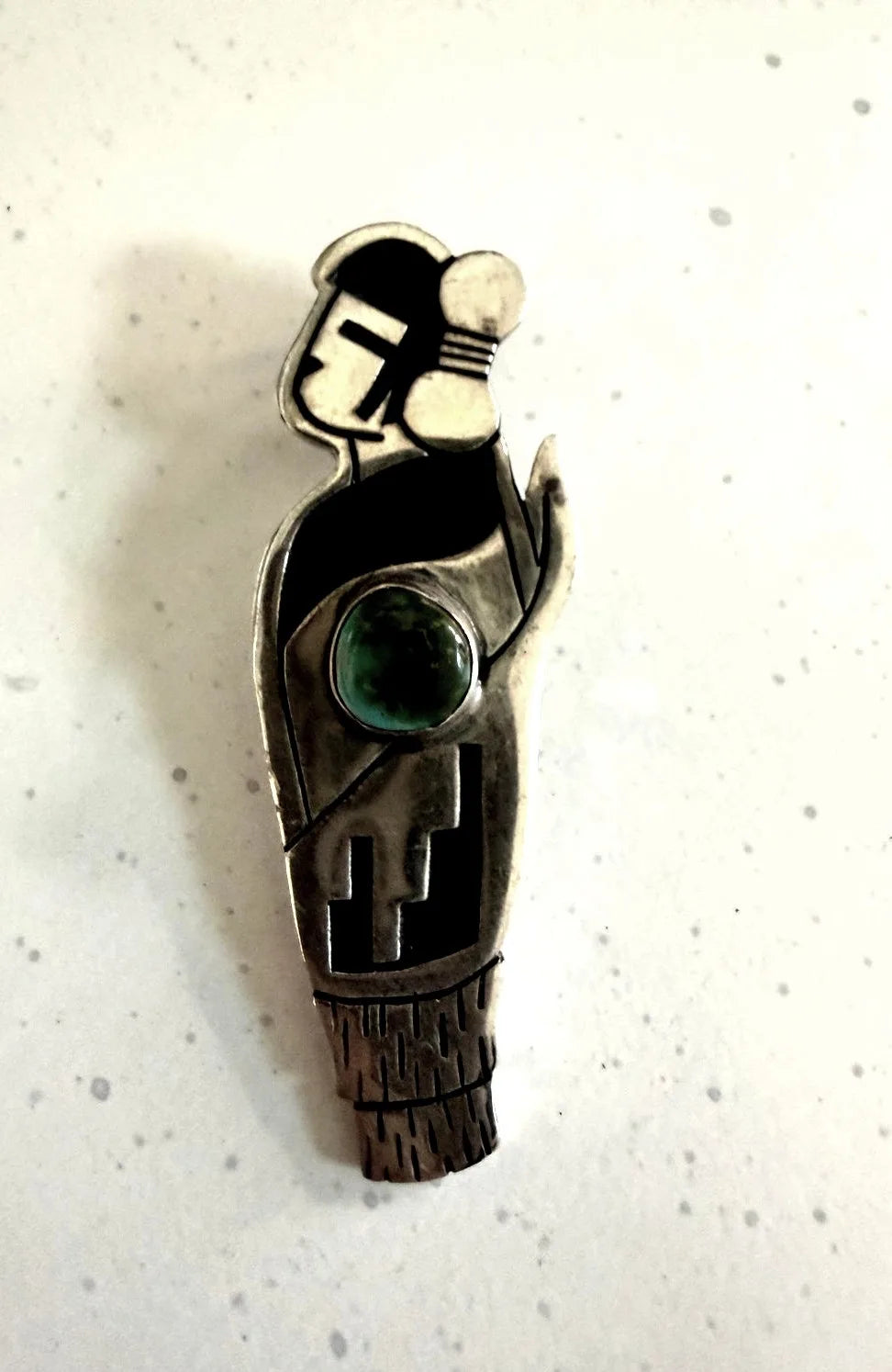 Vintage Native American 925 Sterling Turquoise Cabochon Maiden Pendant