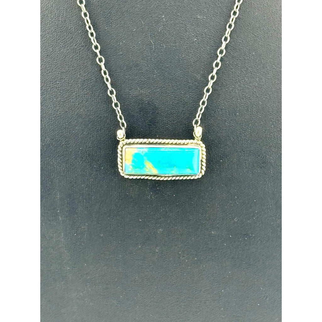 Navajo Donovan Skeets Sterling Silver Kingman Turquoise Bar Pendant Necklace