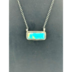 Navajo Donovan Skeets Sterling Silver Kingman Turquoise Bar Pendant Necklace