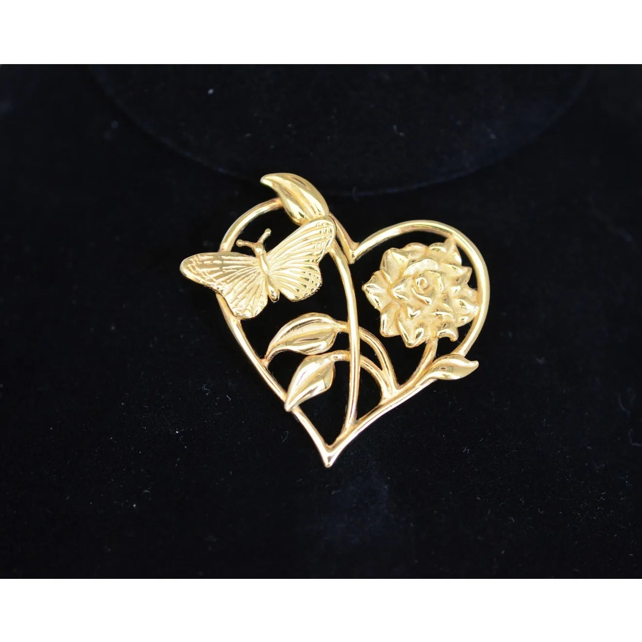 Vintage Gold-Tone Sterling Silver Heart Shaped Brooch Signed H&H
