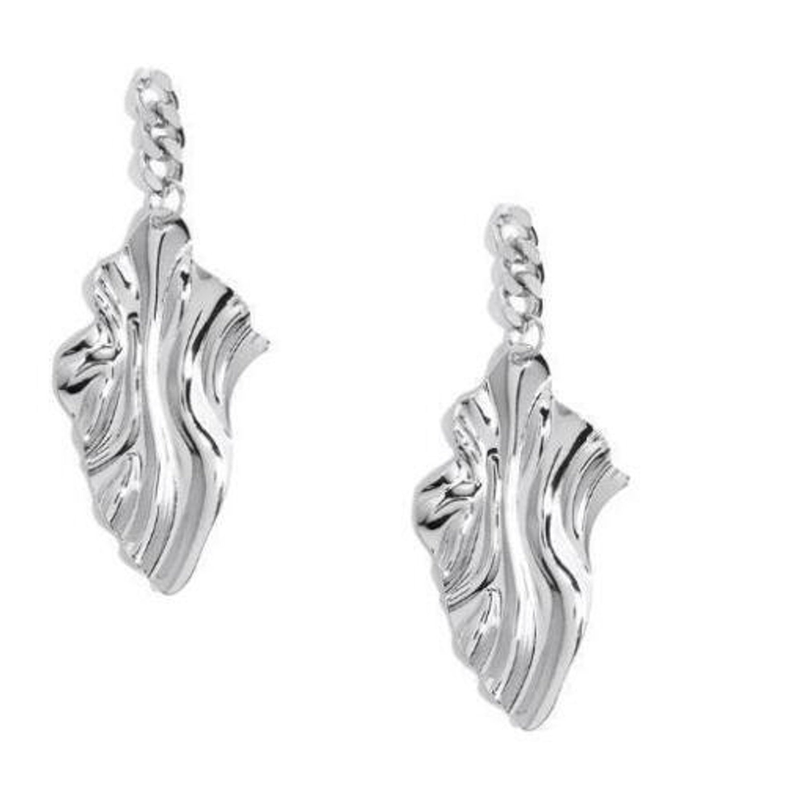 Drop Earrings of Wavy Shiny Metal - Silver