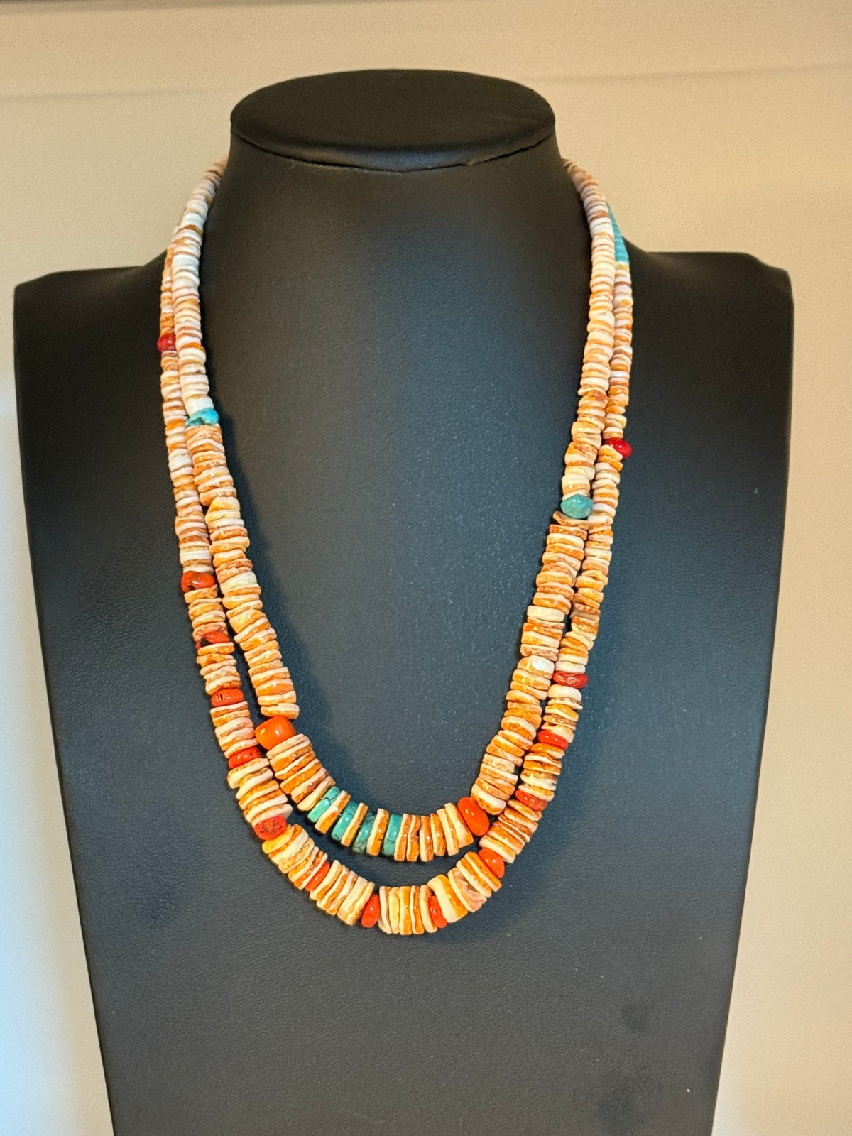 Native American Handmade Set of 2 Spiny Oyster Shell, Turquoise Necklaces