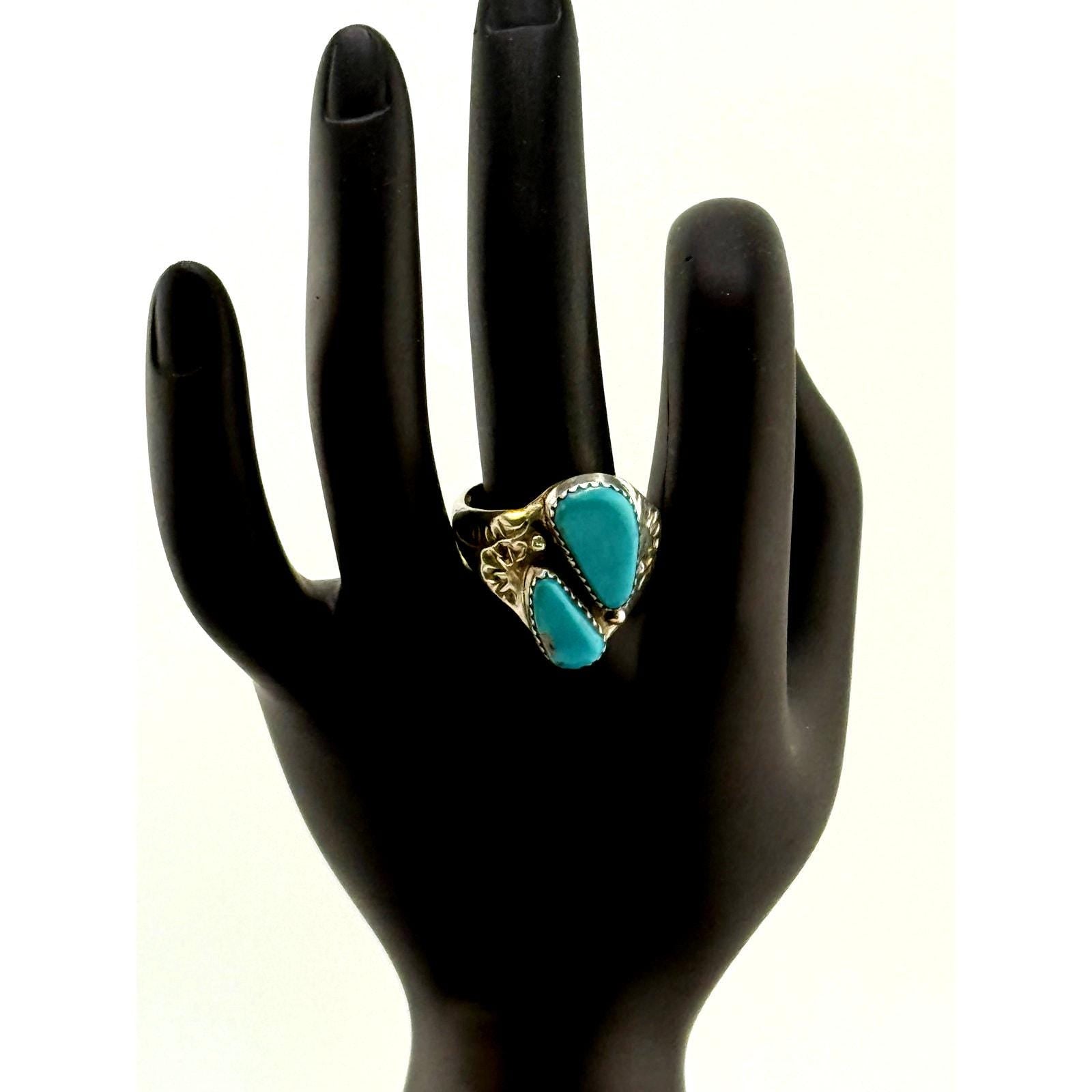 Vintage Melinda Lucas Hopi Sterling Silver Turquoise Size 11 Ring