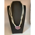 Faux Pearls & purple ceramic rose necklace sterling 18"