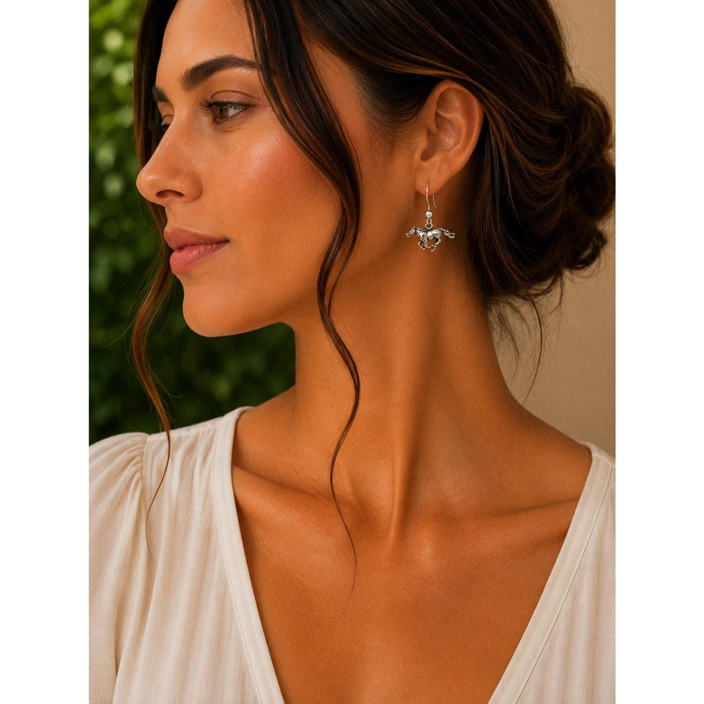 925 Sterling Silver Dainty Running Horse Wire Earrings