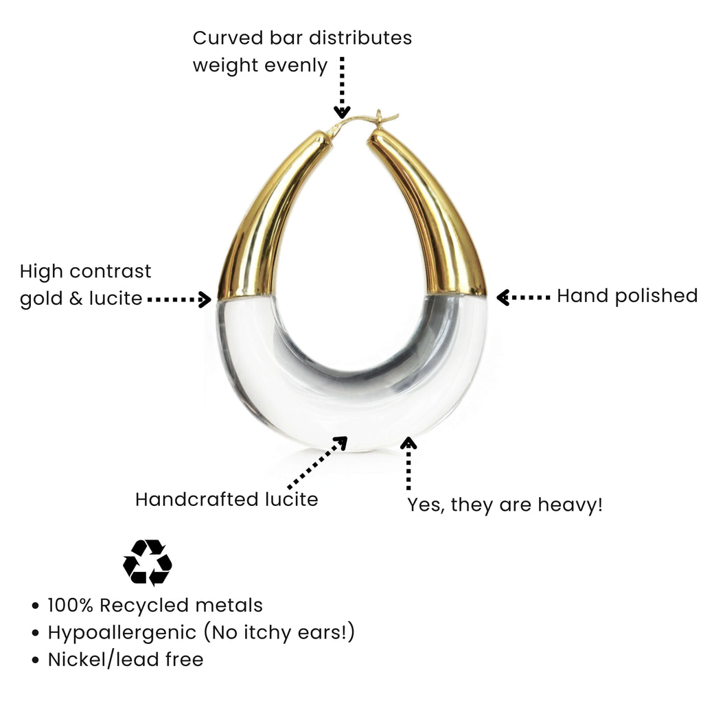 Gold & Honey XL Clear Chunky Bucket Hoop Earrings