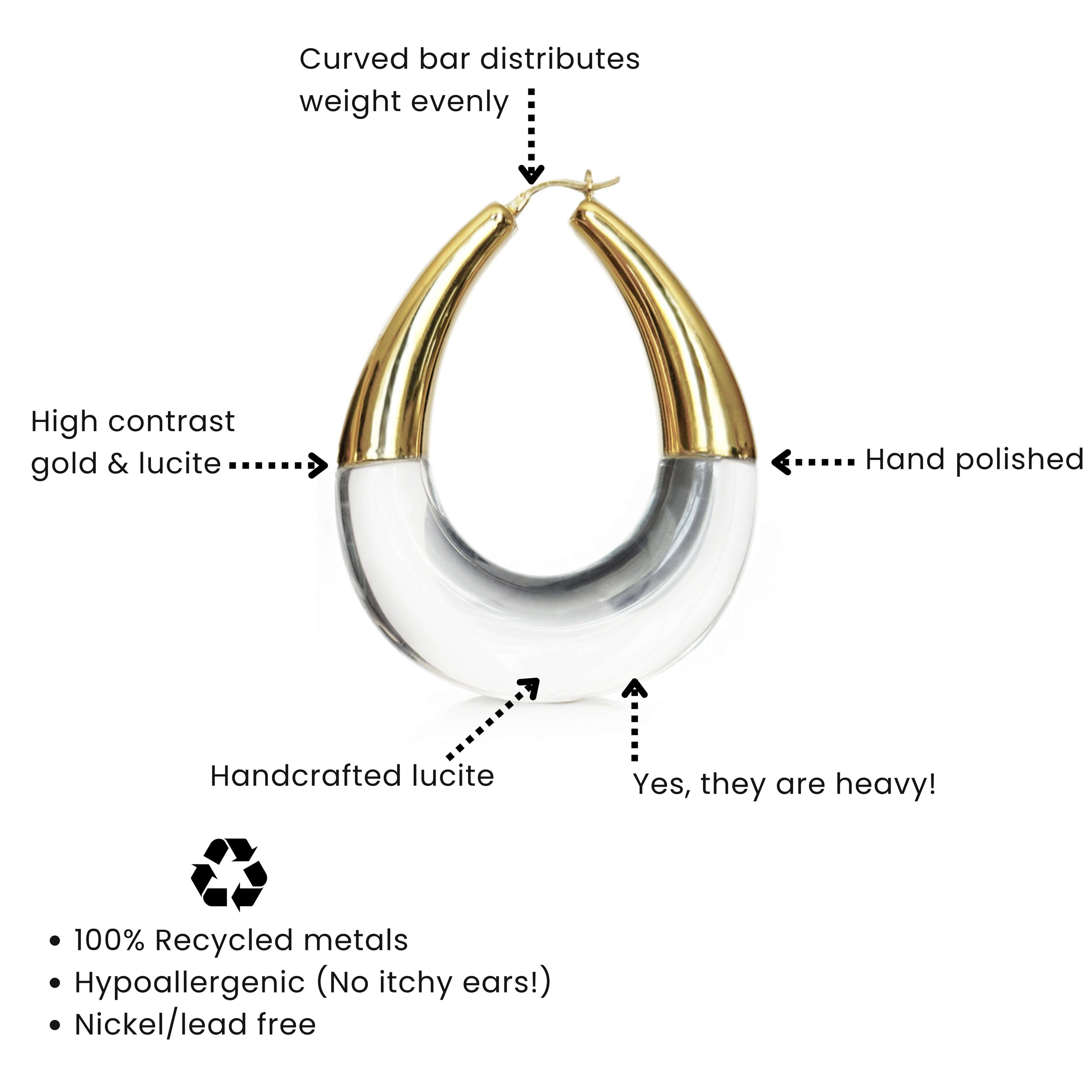 Gold & Honey XL Clear Chunky Bucket Hoop Earrings