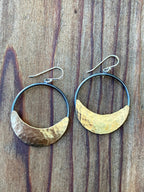 Alison Morse Crescent Moon Hoop Earrings in Oxidized Silver and Brass | Moon Phase Earrings