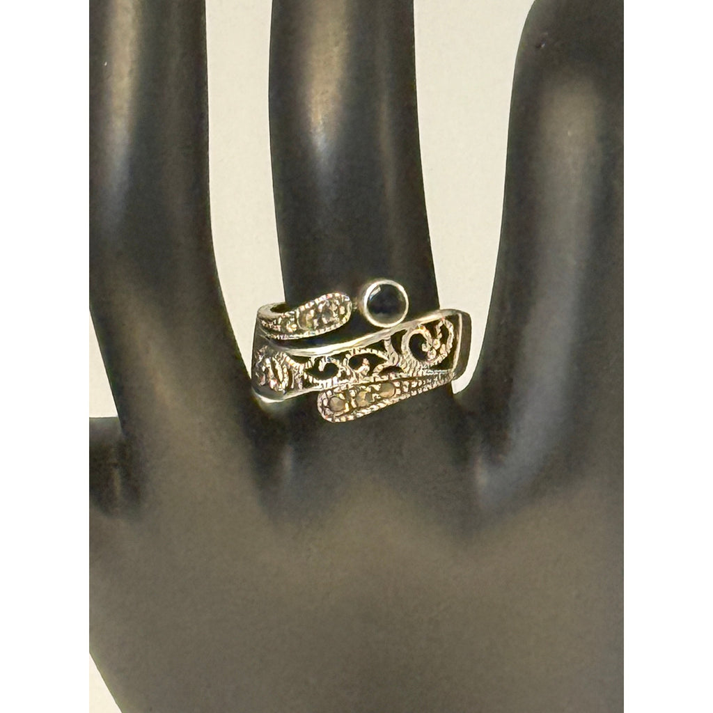 Vintage 925 Sterling Silver Obsidian Size 7.5 Ring
