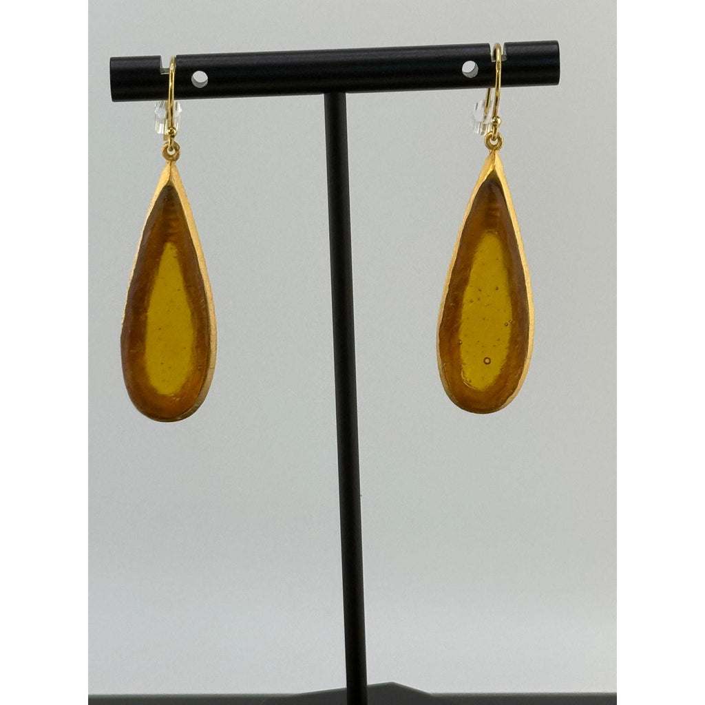 Michael Vincent Michaud 18K Gold Plated Tear Drop Amber Earrings