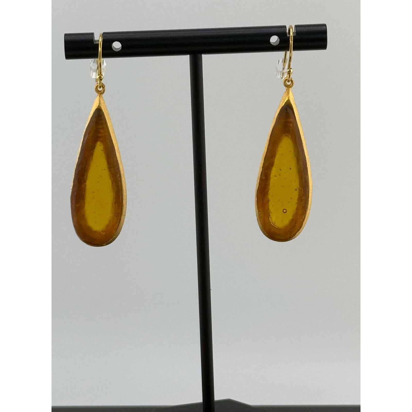 Michael Vincent Michaud 18K Gold Plated Tear Drop Amber Earrings