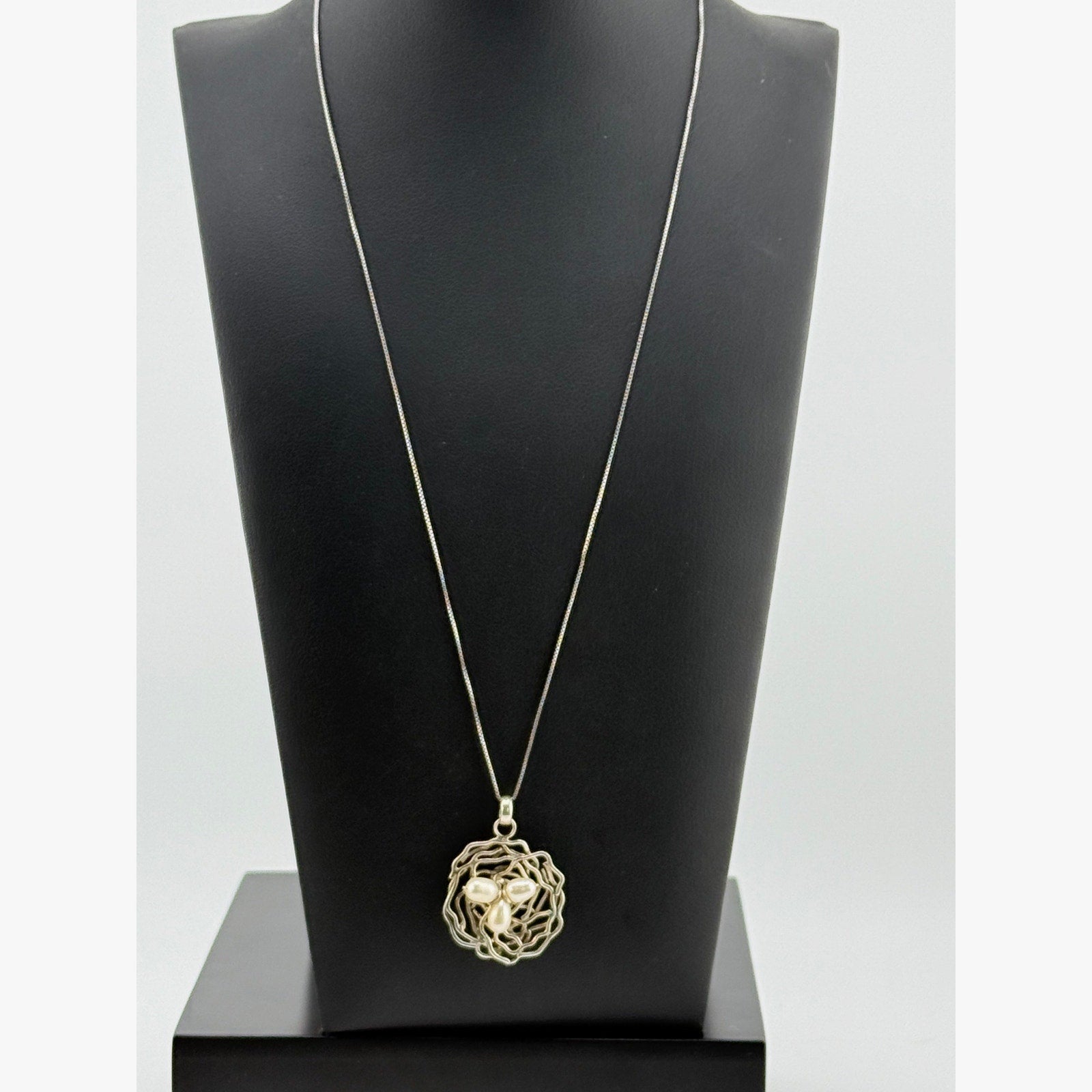 Italy 925 Sterling Silver Bird's Nest Pearl Pendant Necklace
