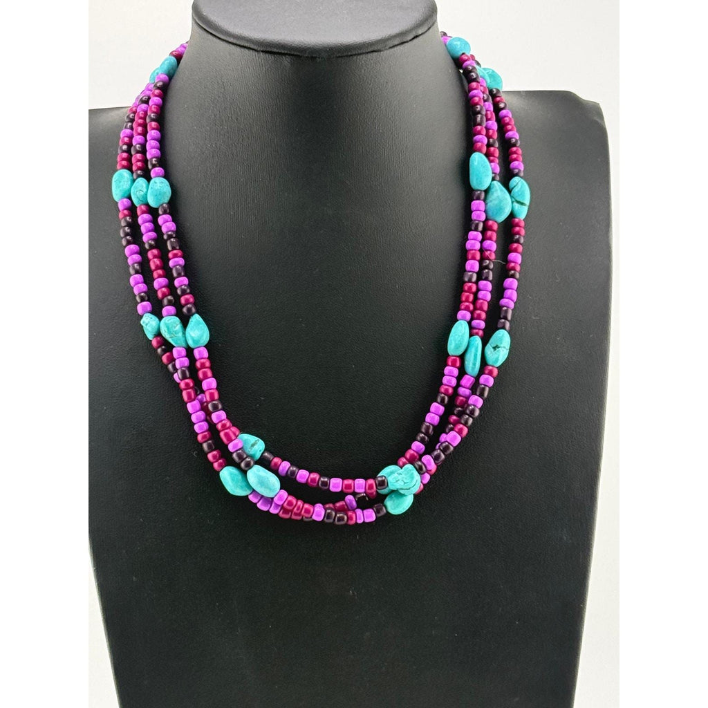 Navajo Mary W Roanhorse Turquoise and Glass Bead Choker Necklace
