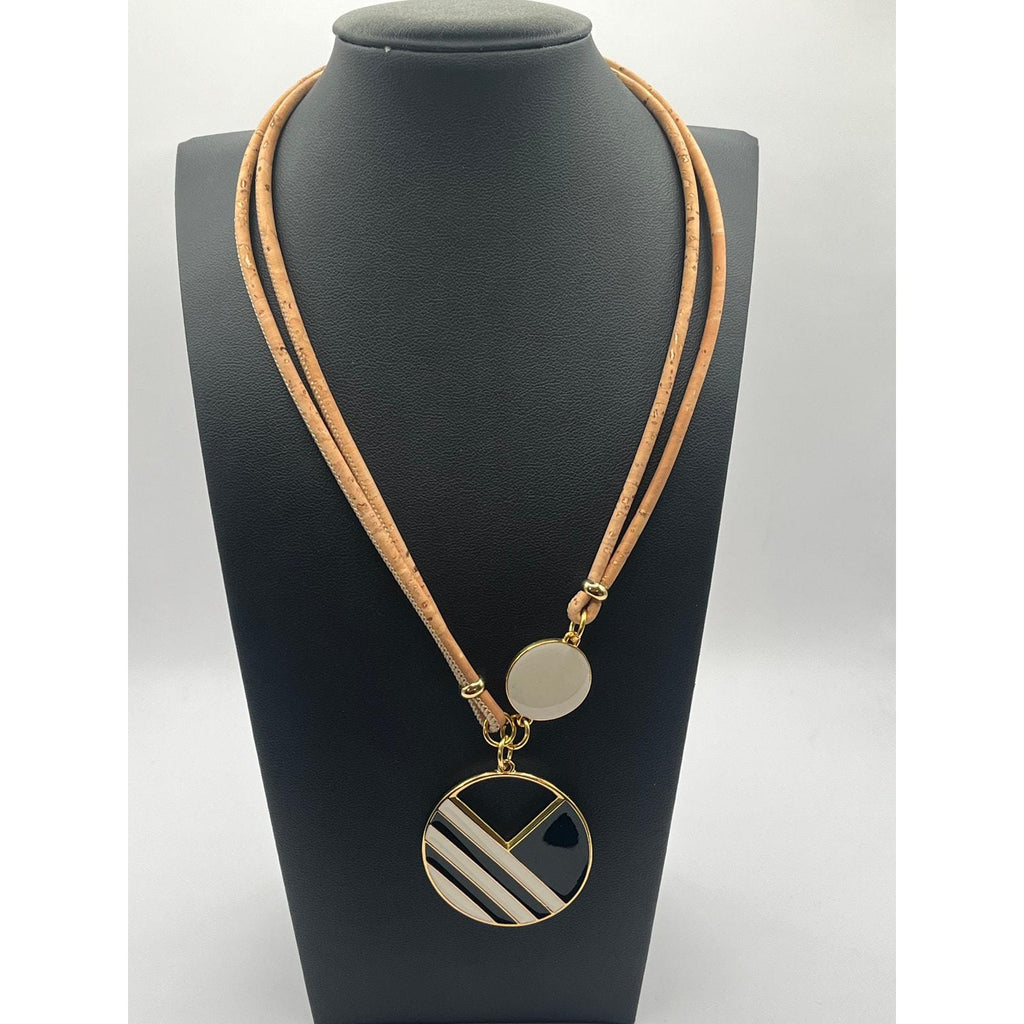Necklace in Natural Sustainable Portuguese Cork Black/White Pendant