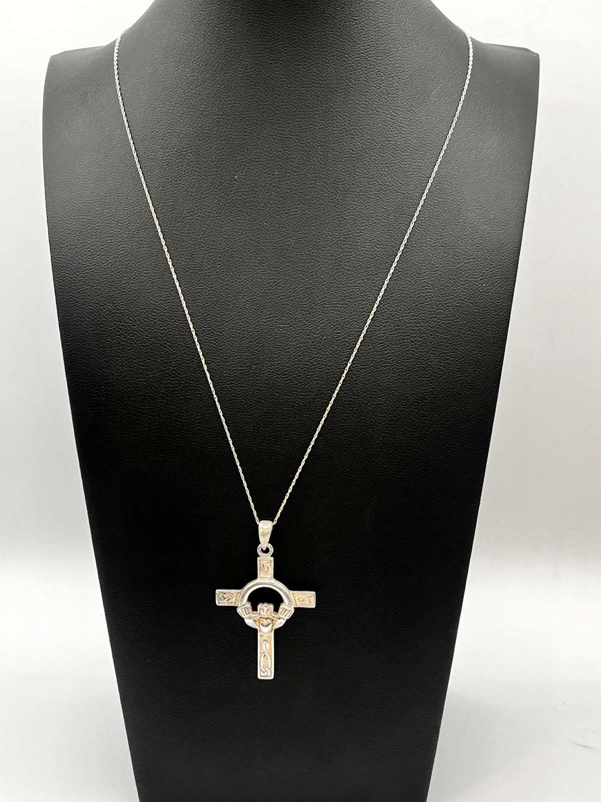 Vintage 925 Sterling Silver Signed Peter Stone Cross Pendant Necklace