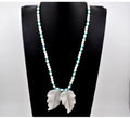 Navajo Mary W Roanhorse Handmade Necklace, Hand Carved White Onyx Leaves