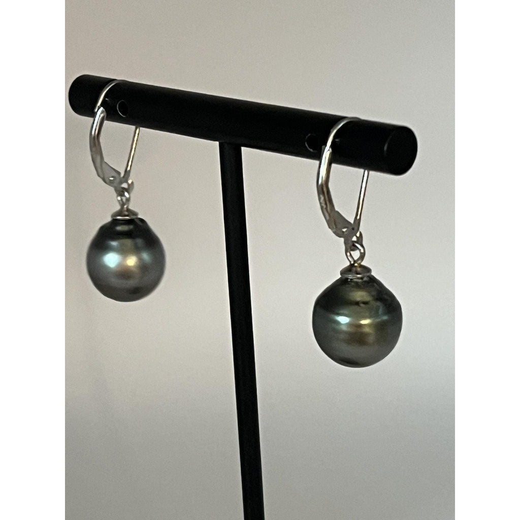 Genuine Black Tahitian Pearls Sterling Silver Earrings