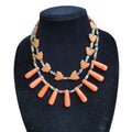 Navajo Mary W. Roanhorse Carved Brown Agate and Glass Necklace