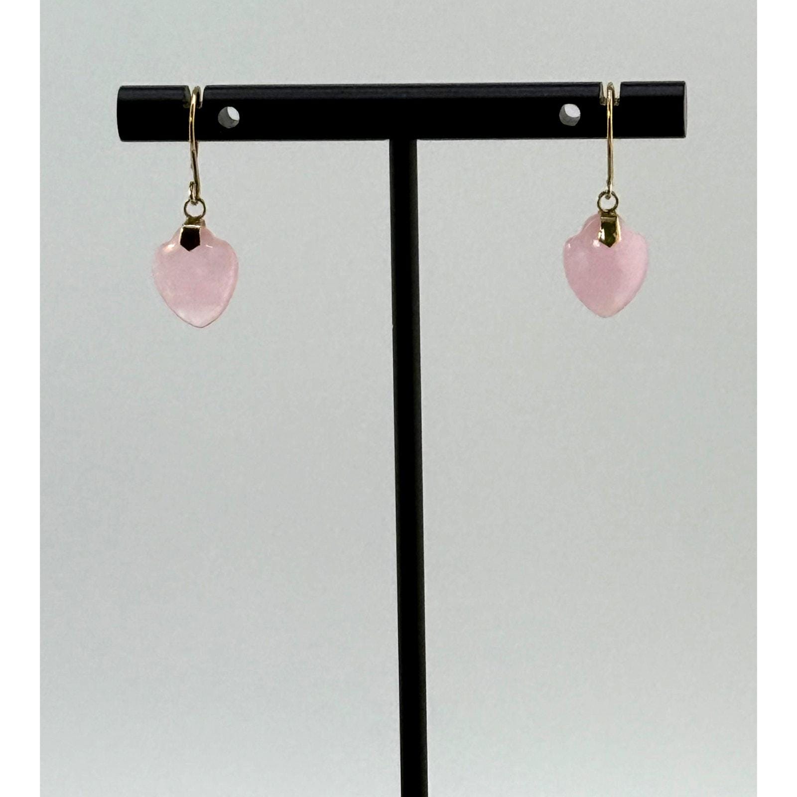 Vintage Pink Jade Dangle 10K Earrings