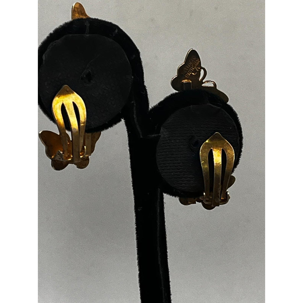 Vintage 925 Sterling Silver Gold-Tone Climber Butterfly Earrings