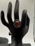 German Silver Red Sun Stone Statement Ring, Size 9